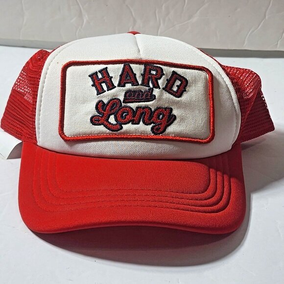 Hard and Long Adult Baseball Cap Red White Trucker Hat Spirit Halloween Snapback - Picture 1 of 5